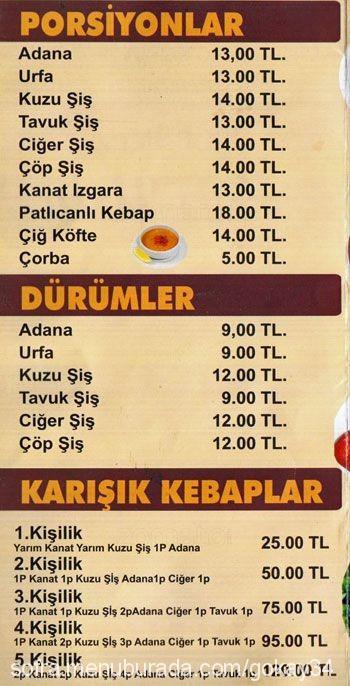 Dürümcü Hacı Usta, Küçükyalı Merkez Menü Fotoğrafı