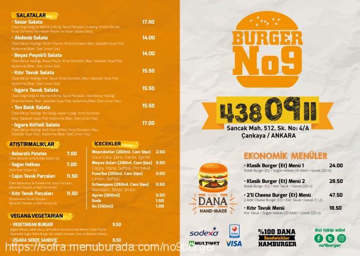 No9 Burger, Çankaya Menü Fotoğrafı