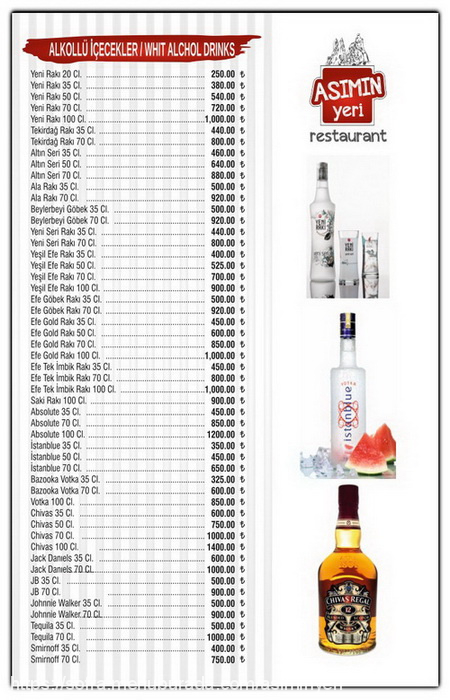 Asımın Yeri, Ürgüp Menü Fotoğrafı