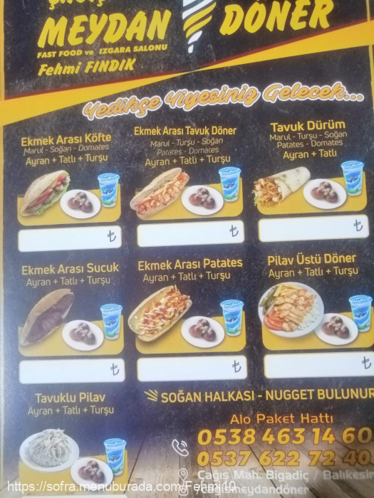Çağış Meydan Döner, Çağış Menü Fotoğrafı