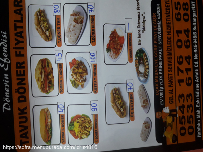 Efendi Döner, Habibler Menü Fotoğrafı