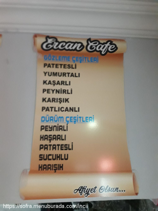 Ercan Cafe, Yenice Menü Fotoğrafı