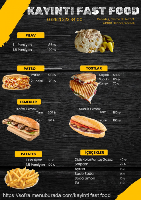 Kayıntı Fastfood, Çenedağ Menü Fotoğrafı