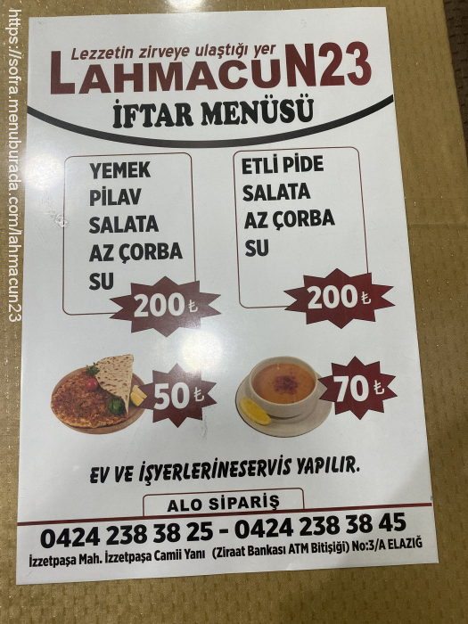 Lahmacun 23, İzzet Paşa Menü Fotoğrafı