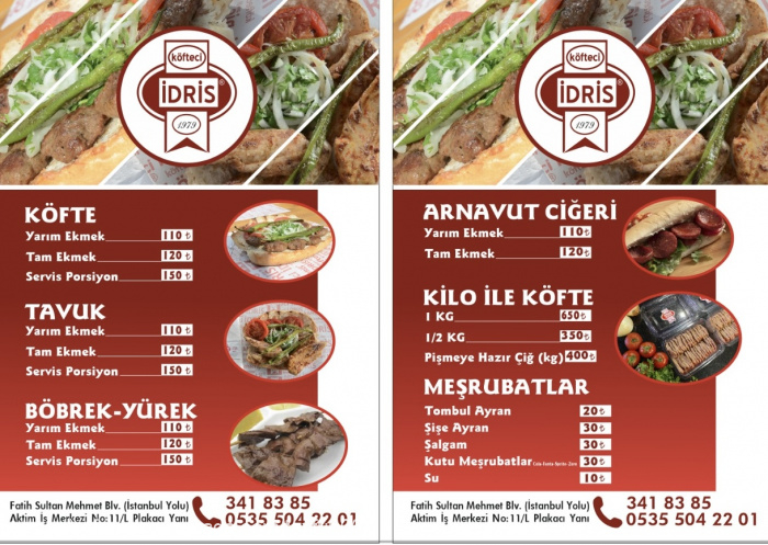 Meşhur Köfteci İdris, Gazi Menü Fotoğrafı