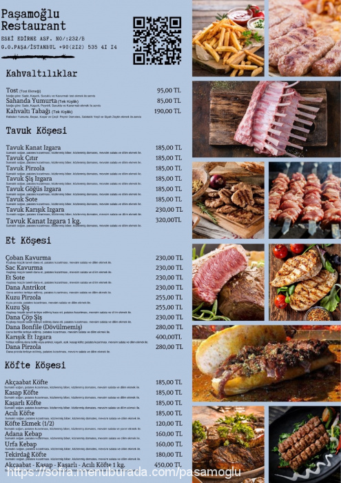 Paşamoğlu Restoran, Gaziosmanpaşa Menü Fotoğrafı
