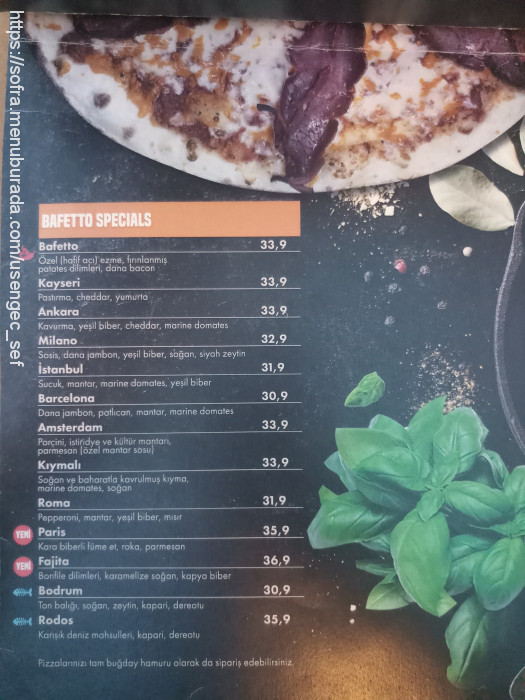 Bafetto Pizza, Caddebostan Menü Fotoğrafı