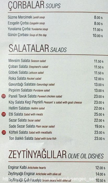 Etinn, Kozyatağı Menü Fotoğrafı