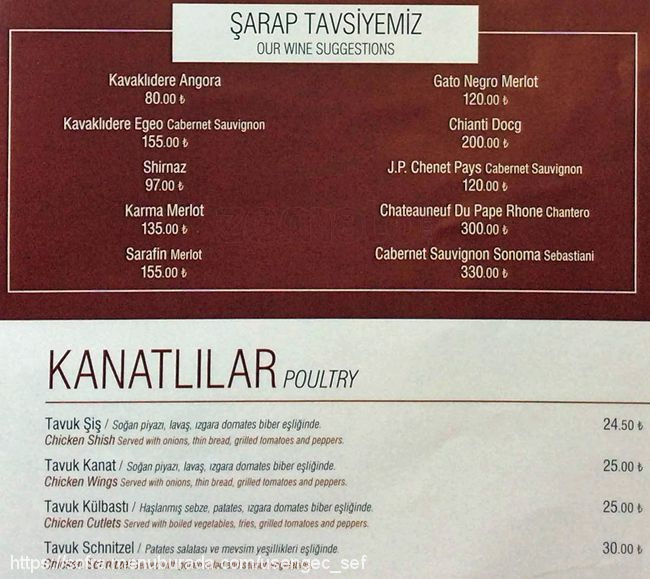 Etinn, Kozyatağı Menü Fotoğrafı