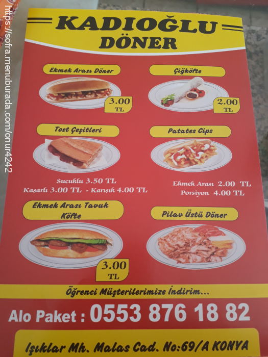 Kadioğlu Döner, Işıklar Menü Fotoğrafı