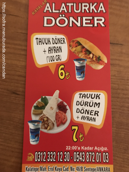 Kayalar Alaturka Döner, Kalatepe Menü Fotoğrafı