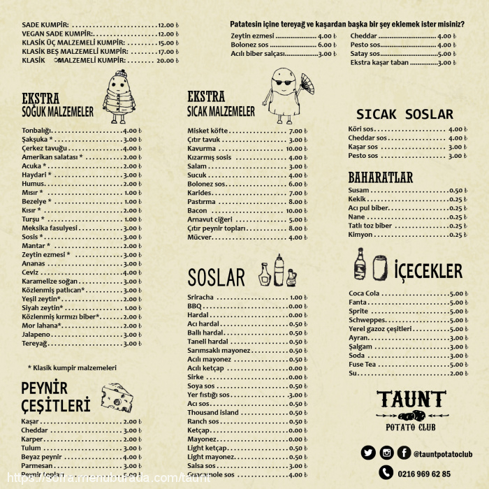 Taunt Potato Club, Cafeağa Menü Fotoğrafı