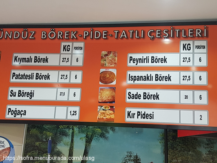 Ulas Gündüz Börek, Yeni Çamlıca Menü Fotoğrafı
