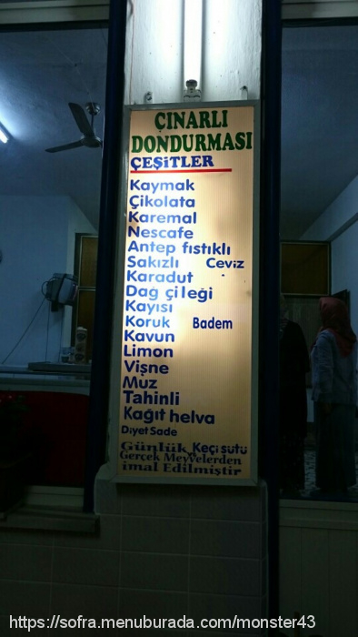 Çınarlı Dondurmacısı, Marmara Merkez Menü Fotoğrafı