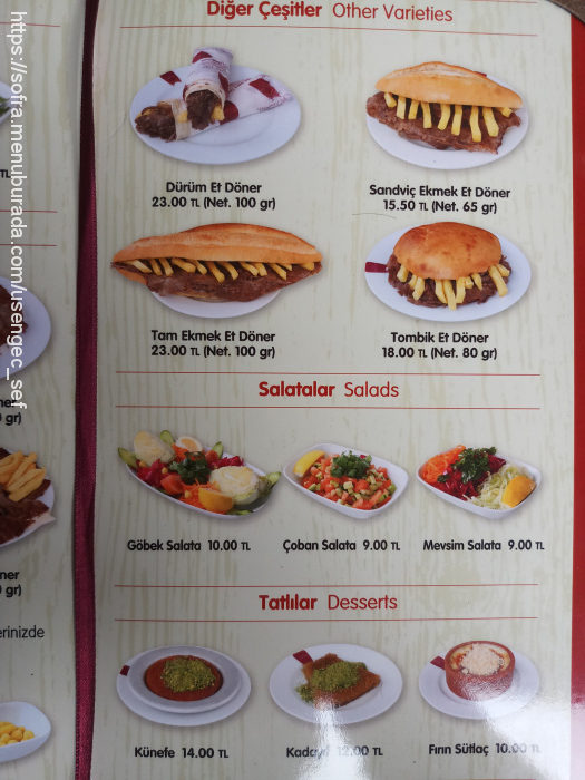 Dönerci Celal Usta, Mecidiye Menü Fotoğrafı