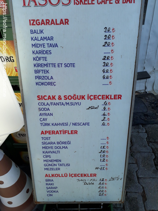 İasos İskele Cafe, Kıyıkışlacık Menü Fotoğrafı