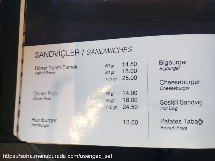 Saray Muhallebicileri, Bahariye Menü Fotoğrafı