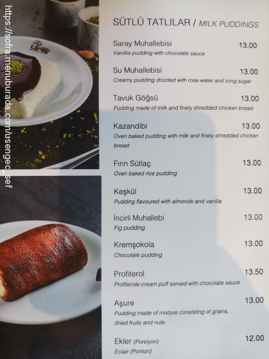 Saray Muhallebicileri, Bahariye Menü Fotoğrafı