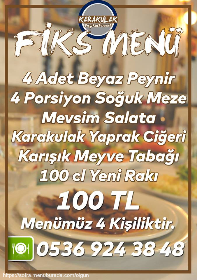 Karakulak Dağ Restaurant, Beykoz Merkez Menü Fotoğrafı