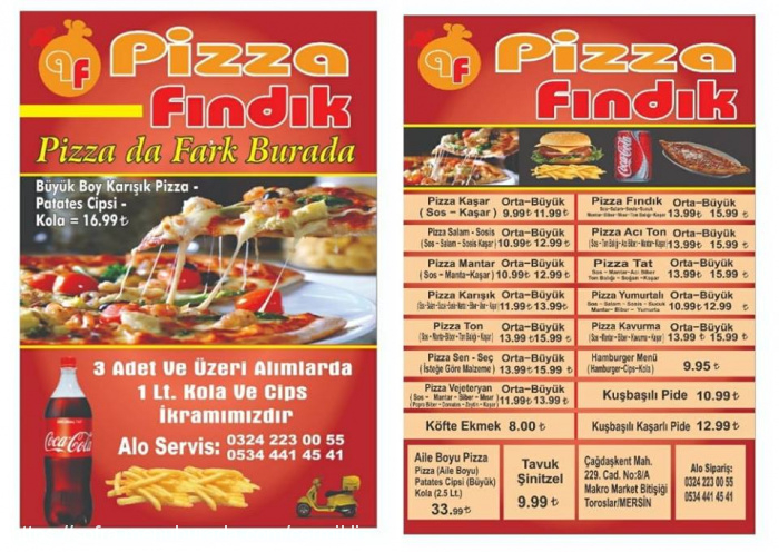 Pizza Fındık, Çağdaşkent Menü Fotoğrafı