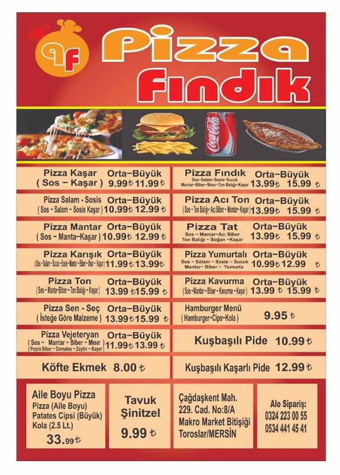 Pizza Fındık, Çağdaşkent Menü Fotoğrafı
