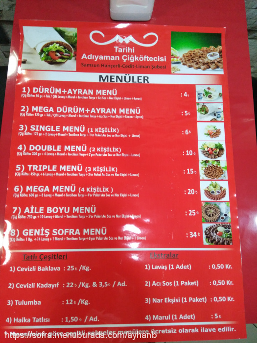 Tarihi Adıyaman Çığköftecisi, Hançerli Menü Fotoğrafı