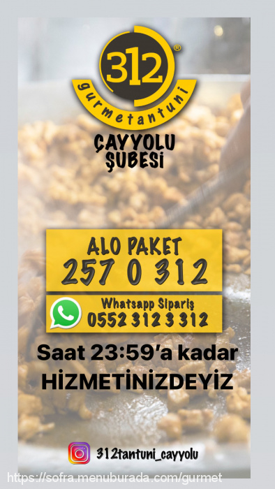 312 Gurme Tantuni, Çayyolu Menü Fotoğrafı
