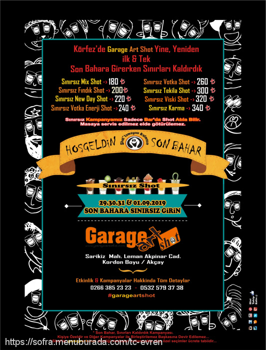 Garage Art Shot Bar, Edremit Menü Fotoğrafı