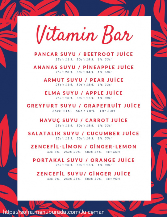 Juiceman, Cihangir Menü Fotoğrafı