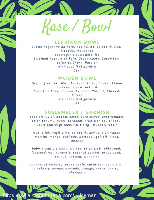 Juiceman, Cihangir Menü Fotoğrafı