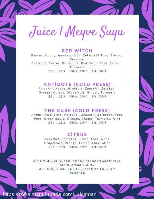 Juiceman, Cihangir Menü Fotoğrafı