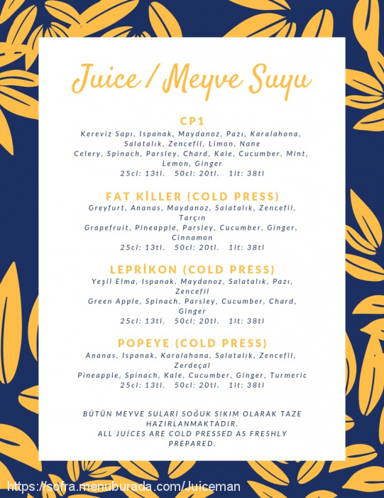 Juiceman, Cihangir Menü Fotoğrafı