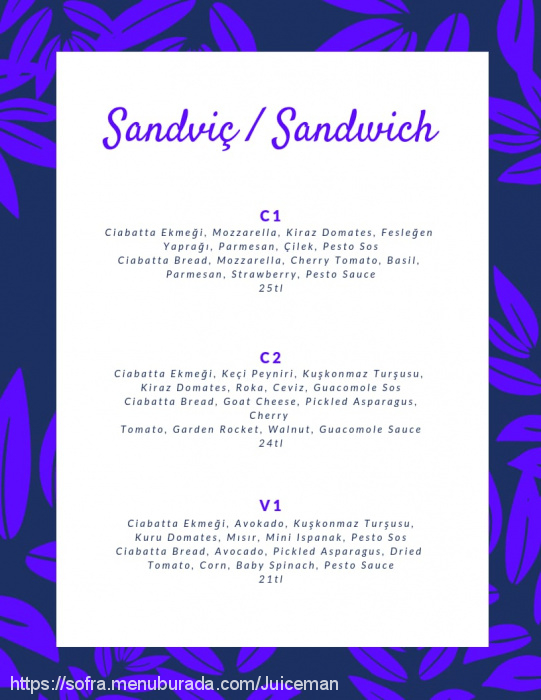 Juiceman, Cihangir Menü Fotoğrafı