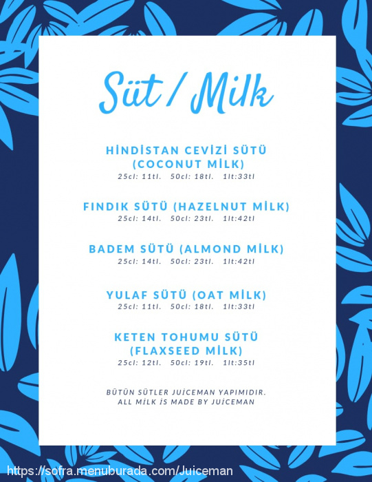 Juiceman, Cihangir Menü Fotoğrafı