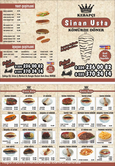 Kebapçı Sinan Usta, Çekirge Menü Fotoğrafı