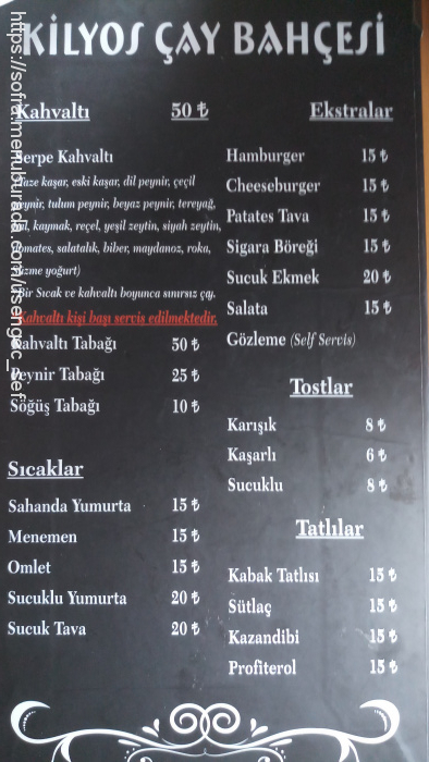 Kilyos Çay Bahçesi, Kumköy Köyü Menü Fotoğrafı