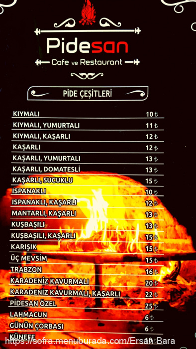 Pidesan, Beyciler Menü Fotoğrafı