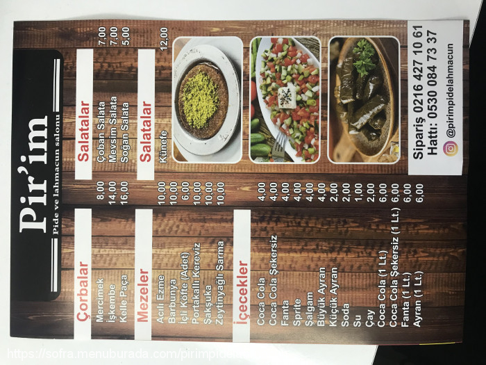 Pirim Pide Lavaş Ve Lahmacun Salonu, Zümrütevler Menü Fotoğrafı