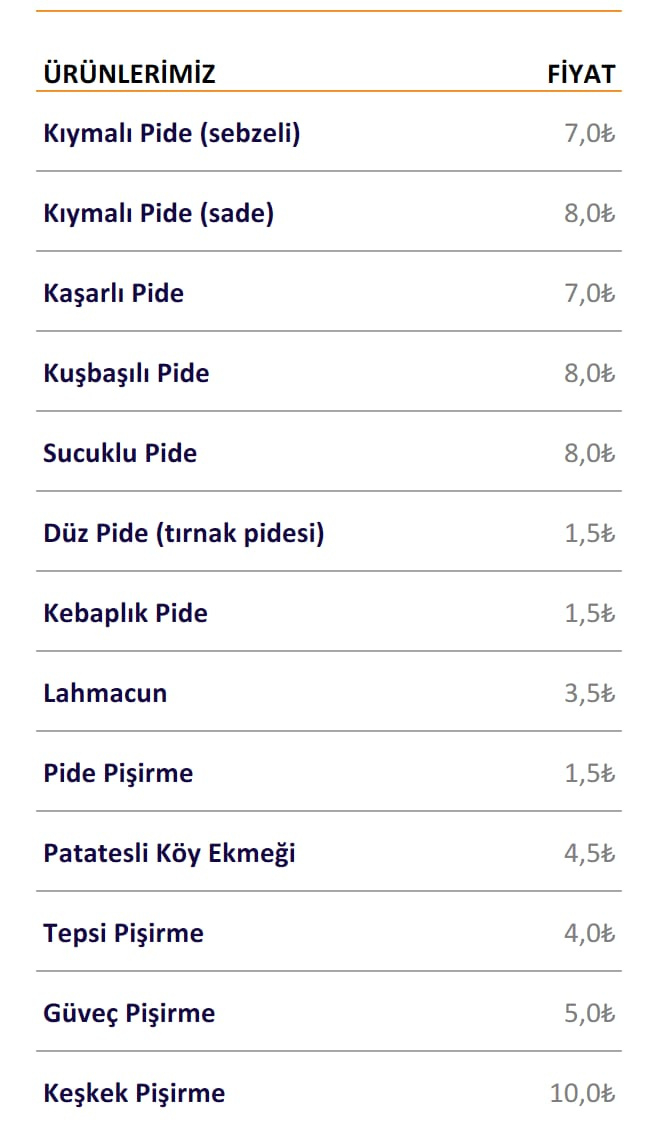 Sarıpınar Pide, Esentepe Menü Fotoğrafı