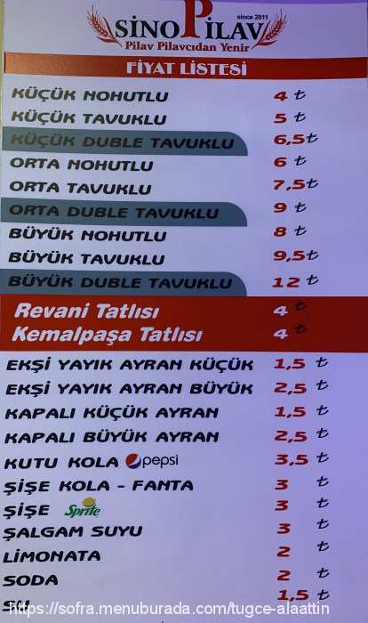 Sinopilav, Postahane Menü Fotoğrafı
