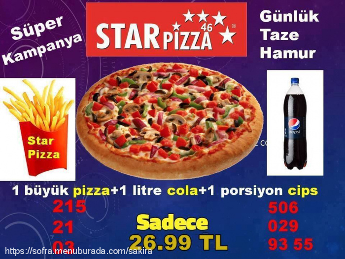 Star Pizza, Mimar Sinan Menü Fotoğrafı