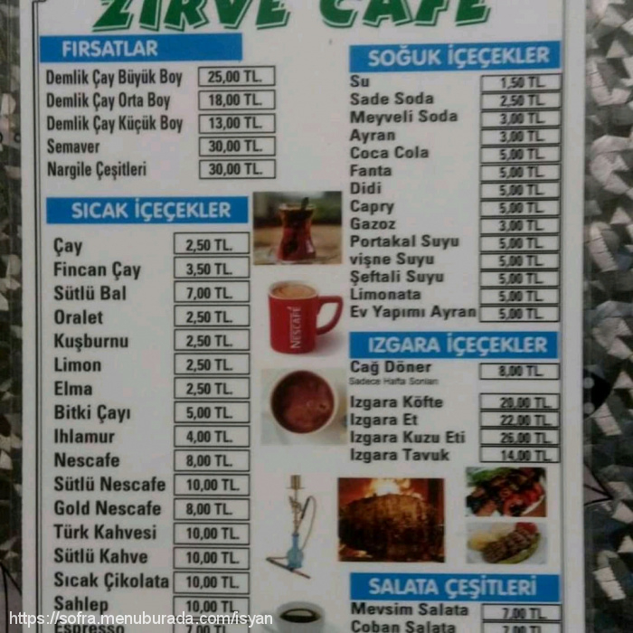 Zirve Cafe, Dörtyol Köyü Menü Fotoğrafı