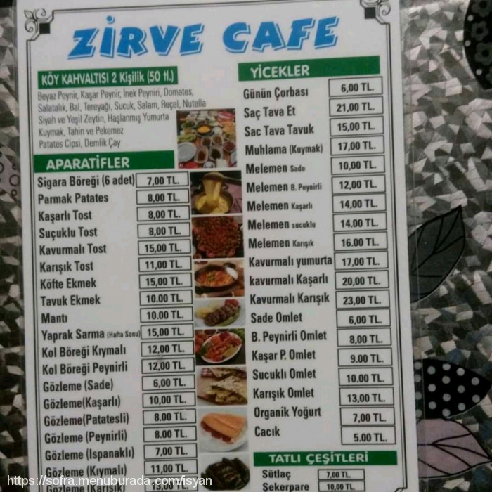 Zirve Cafe, Dörtyol Köyü Menü Fotoğrafı