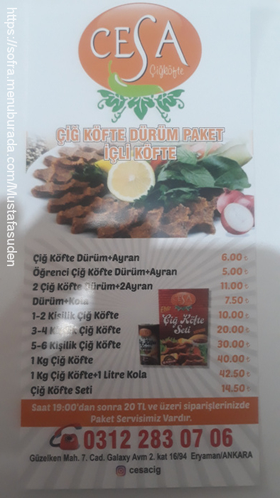 Cesa Çiğköfte, Eryaman (Galaxy AVM) Menü Fotoğrafı