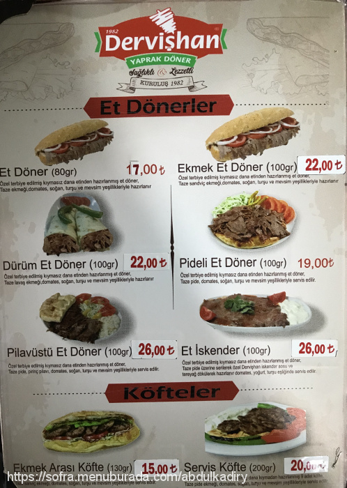 Dervişhan Yaprak Döner, Etlik Menü Fotoğrafı
