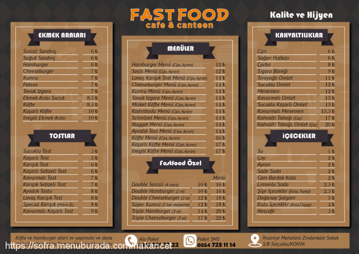 Facefood Canteen, Selçuklu Menü Fotoğrafı