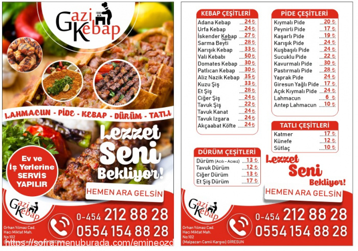 Gazi Kebap, Hacımiktat Menü Fotoğrafı