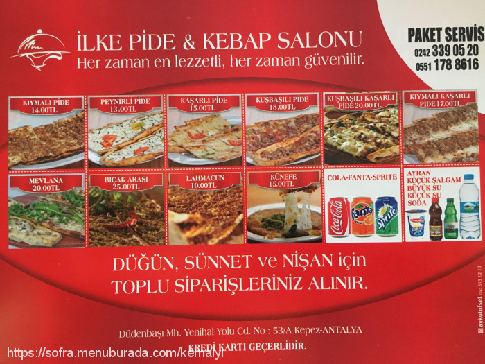 İlke Pide, Düdenbaşı Menü Fotoğrafı