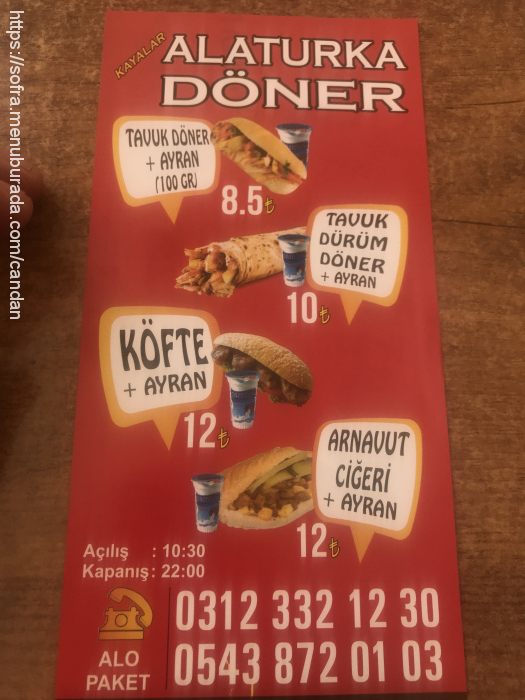 Kayalar Alaturka Döner, Kalatepe Menü Fotoğrafı