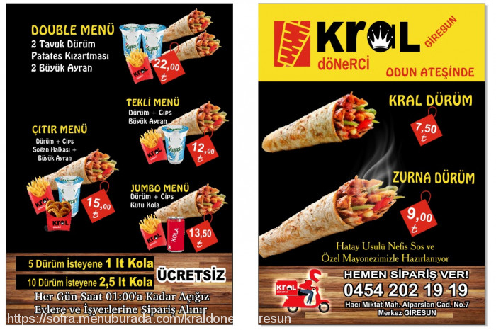 Kral Dönerci, Giresun Merkez Menü Fotoğrafı